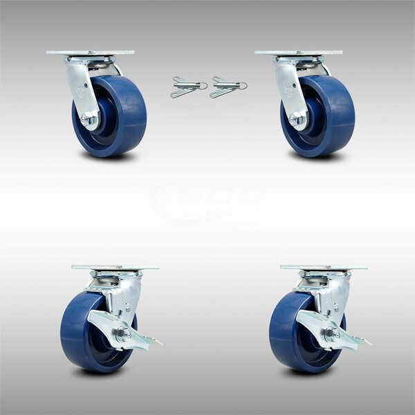 Service Caster 5 Inch SS Solid Poly Caster Set with Roller Bearings 2 Swivel Lock 2 Brake SCC SCC-SS30S520-SPUR-BSL-2-TLB-2 - main